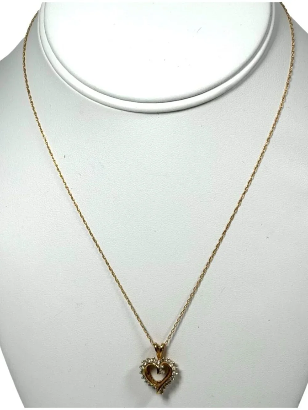 Vintage Signed SE 14K Gold & Diamond Heart Pendant & B-G 14k Rope Chain 3g - Picture 7 of 9